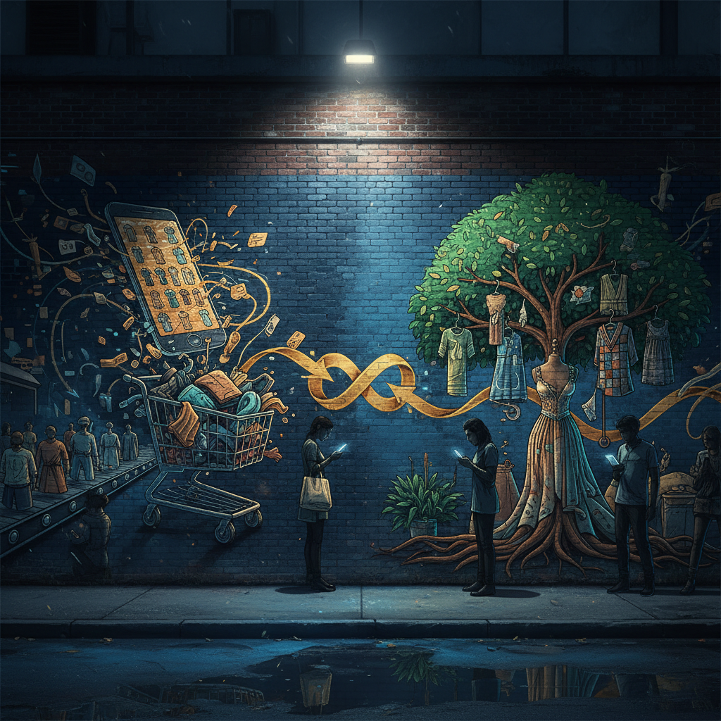 Vibrant street art depicting changing consumer habits